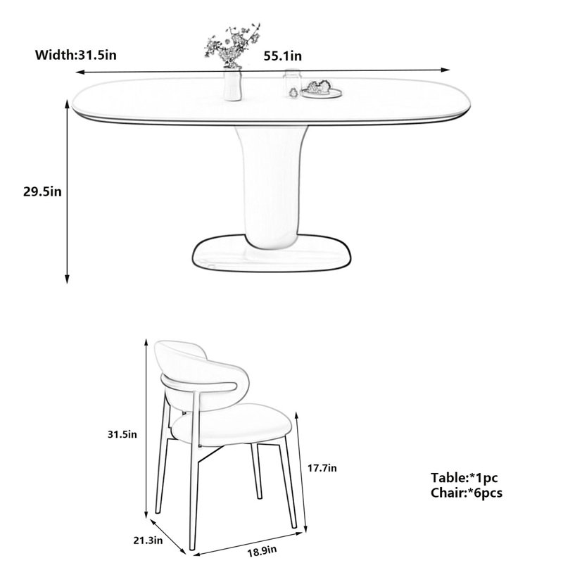Rock plate Dining Table with Oak Legs, 29.5"H x 55.1"L x 31.5"W