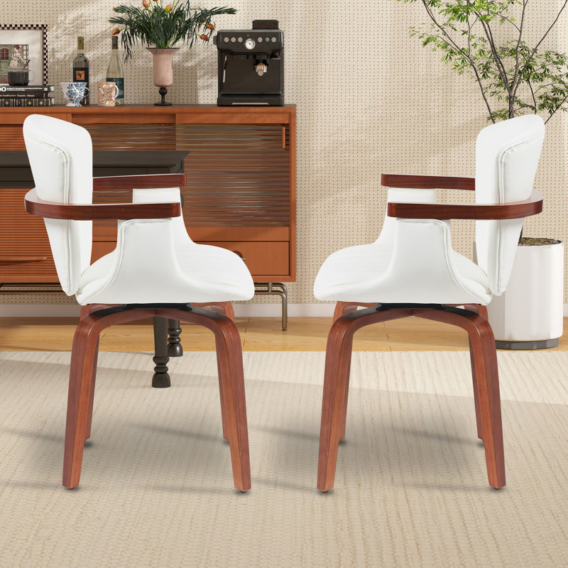 Ensemble de 2 fauteuils de salle à manger pivotants en similicuir, Blanc
