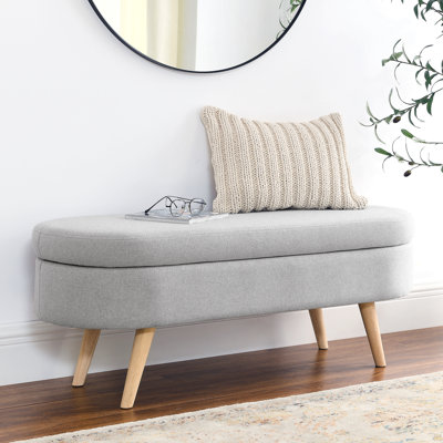Banc de rangement repose-pieds ovale, pieds en bois d'hévéa, gris (43,5 po x 16 po x 16 po)