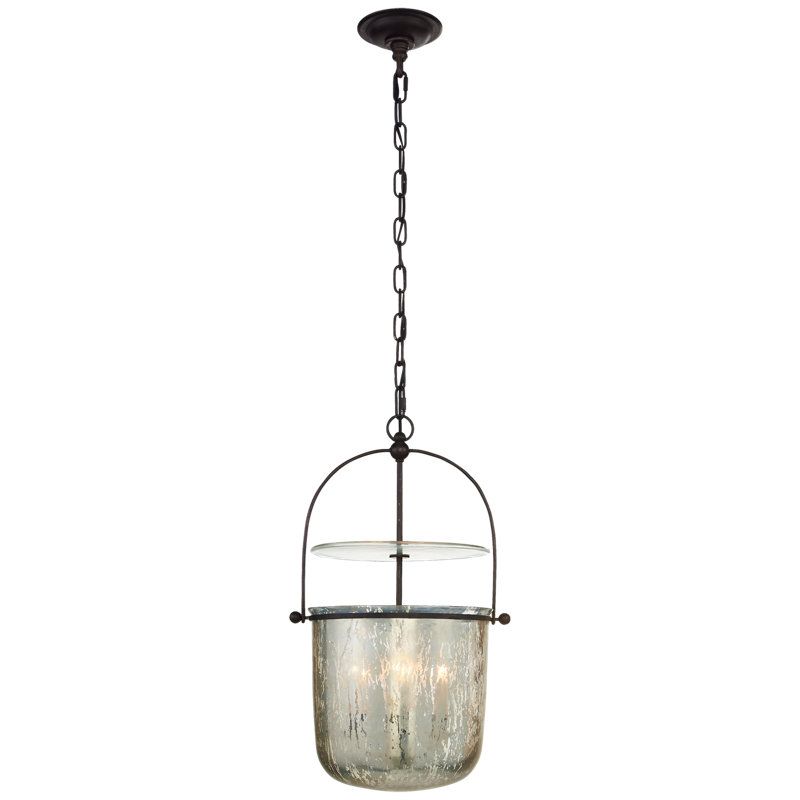 Chapman & Myers Lorford Smoke Bell Lantern, 24" H x 14" W x 14" D, Mercury Glass, Aged Iron