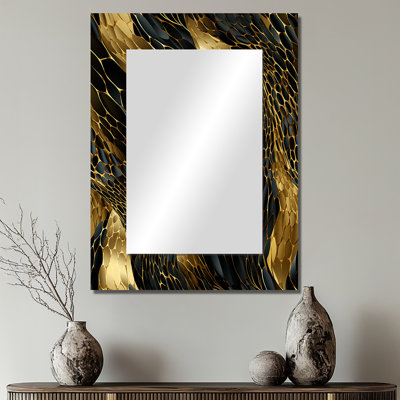 Kemone Gilded Opulence In Black & Gold - marble  Decorative Mirror, Abstract Wall Mirror, Printed Metal Art