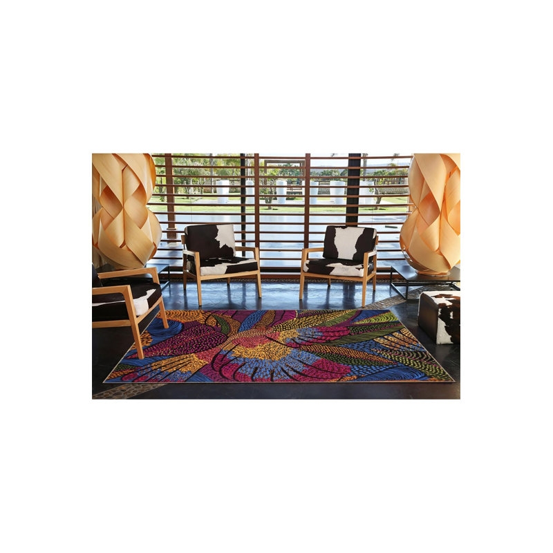 Tapis décoratif moderne à motif floral tissé à motif d'oiseaux, Sous-tapis carré 3 pi 3 po inclus