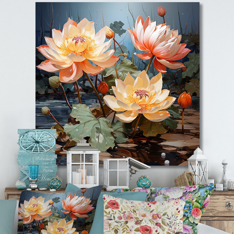 Fleurs de lotus fauves II, Toile tendue, H 30 po x l 30 po x P 1 po
