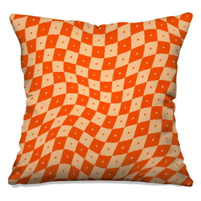 Orange Beige Checkered Double Sided Throw Pillows