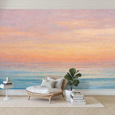 Peel and Stick Wallpaper 144" W x 100" H Modern Self Adhesive Wall Mural for Bedroom Abstract sunrise sky ocean nature
