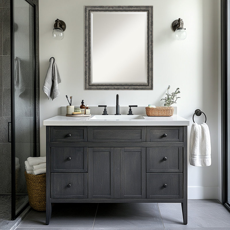 Miroir mural de salle de bain Filigree, 26,5 po x 32,5 po, Noir mat