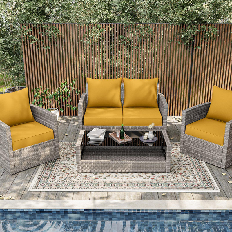 22"W X 24"D Outdoor Deep Seat Cushion Set Outdoor Seat/Back Cushion, Yellow