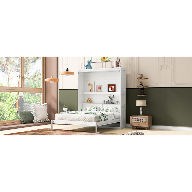 Grand lit escamotable mural avec tablettes, blanc (OLD SKU: LP000693AAK-1)