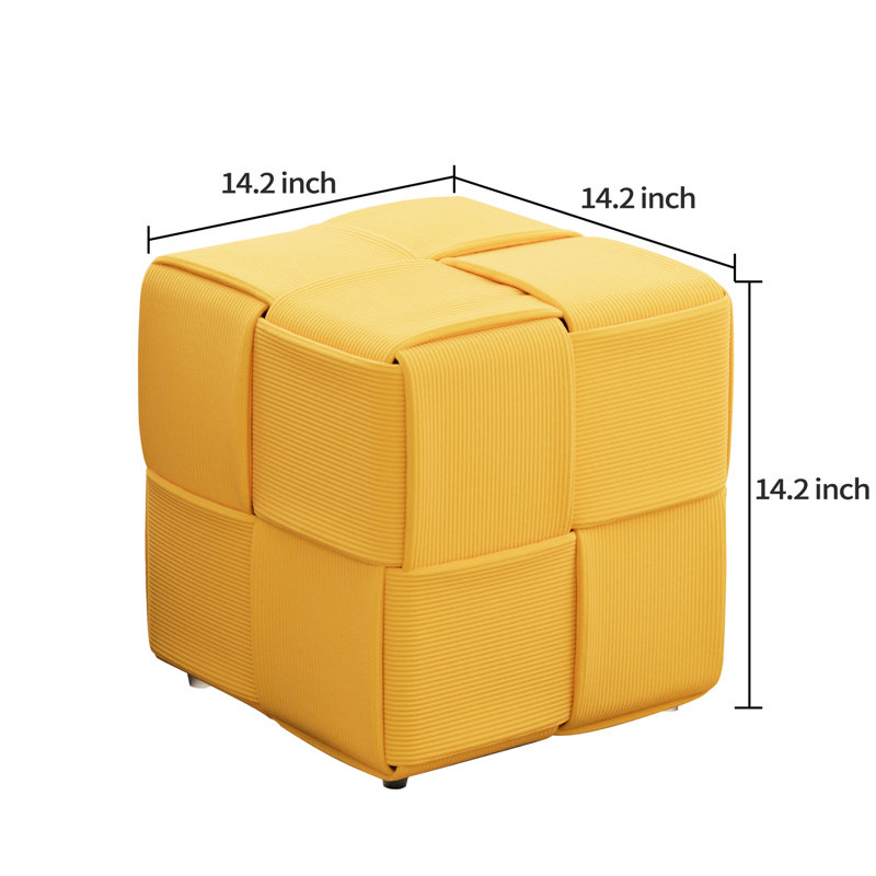 Tabouret carré en velours côtelé jaune, confortable pour une utilisation comme meuble-lavabo à haute résilience et structure stable, doux au toucher, mousse, repose-pieds idéal ou aucune installation requise