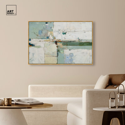 Green Patch I Framed Canvas Print Sage Wall Decor by Art Remedy, Gold Frame, 54 x 36