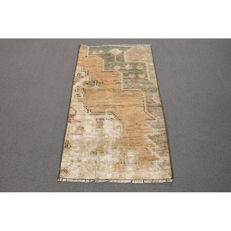 Tapis turc Oushak fait à la main à motif anatolien beige rétro