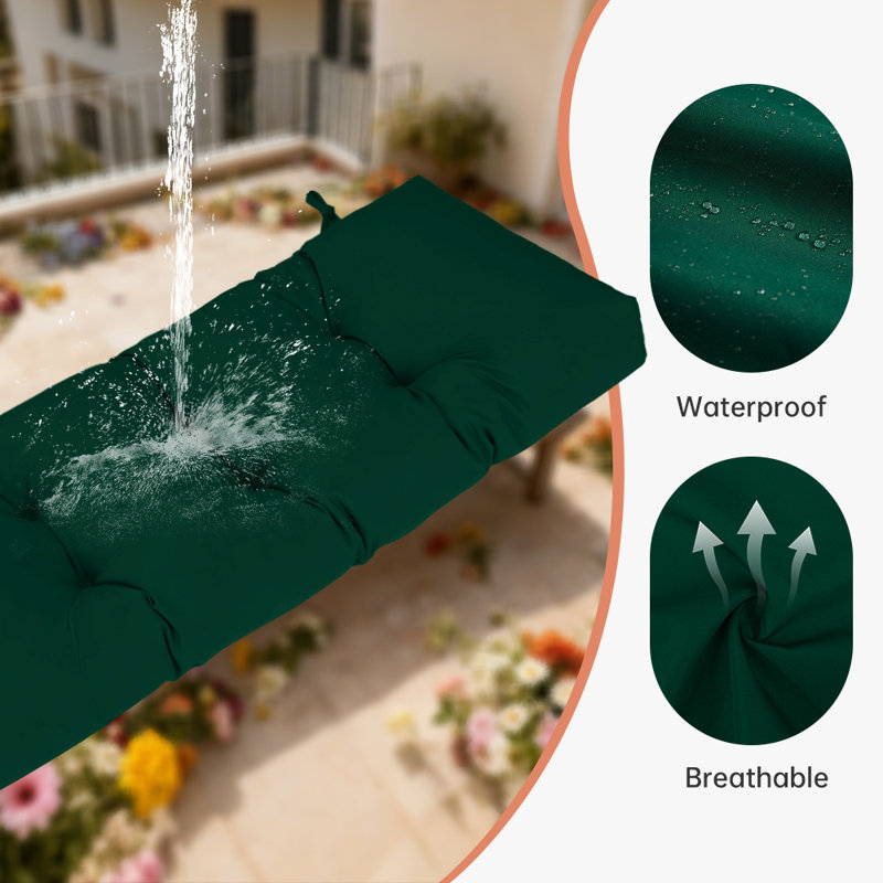 Outdoor Bench Cushion , Waterproof  Tufted Bench Cushion, Fade-Resistant Bench Pillow, Bench Pad for Outdoor/Indoor Chair,45x18x4in,Green