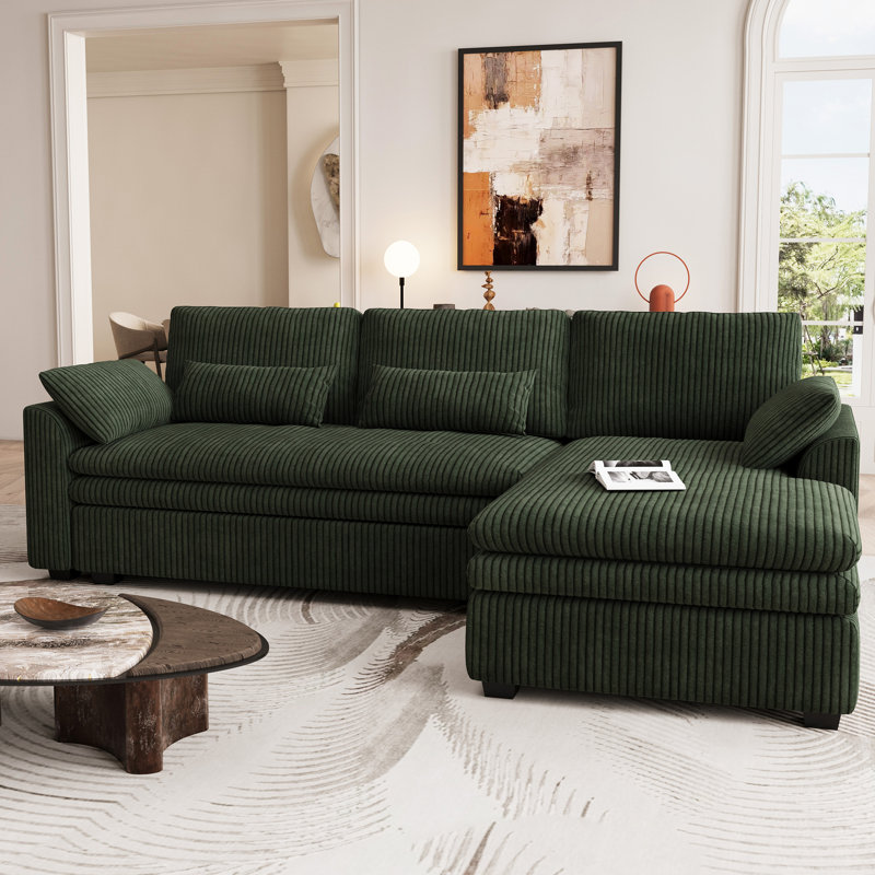 Manuel Corduroy 3-Seat Sofa L Shaped Couch With Detachable Doublelayered Seat Cushion For Apartment, Right Hand Facing