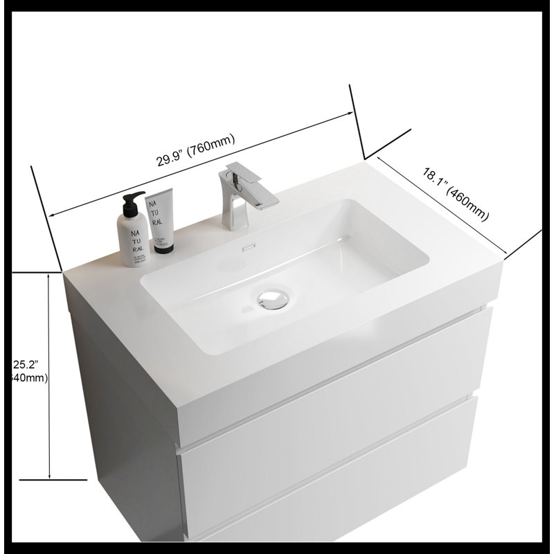 Ensemble de meuble-lavabo mural simple 29,90 po avec plateau en céramique Anoek