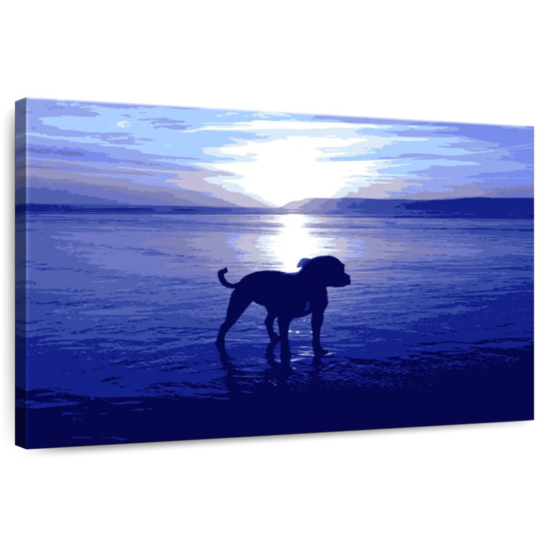 Brampt Staffordshire Terrier On Beach Blue, 24" H x 36" W