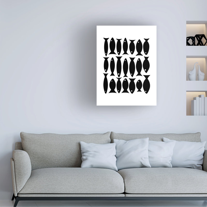 Animaux, poissons, noir et blanc, abstrait A, H 19 po x l 14 po x P 2 po