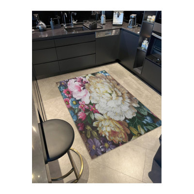 Multi Colour Floral and Rose Pattern Creative Modern Decorative Machine Washable Area Rug