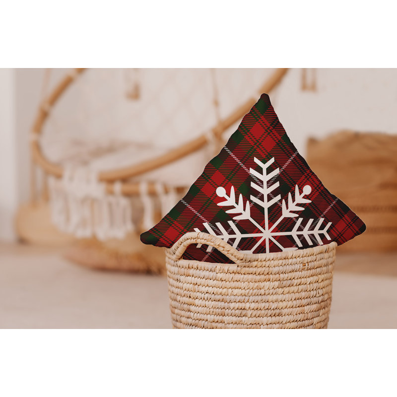 Coussin décoratif flocon de neige Tartan, Carré H 16 po x l 16 po