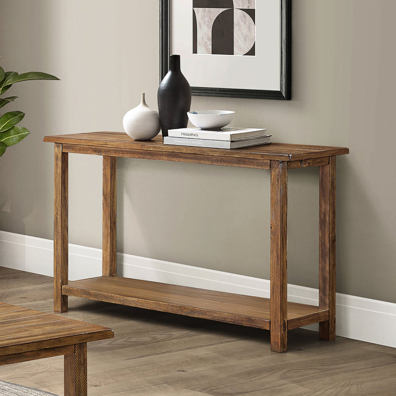 Streamlined Distressed Brown Console - Brings Rustic Warmth To Interior, Fits Beneath Windows, Spacious Lower Shelf For Storage, 15 Inches In Width Wood Entryway Look With Charm, Rectangular Surface