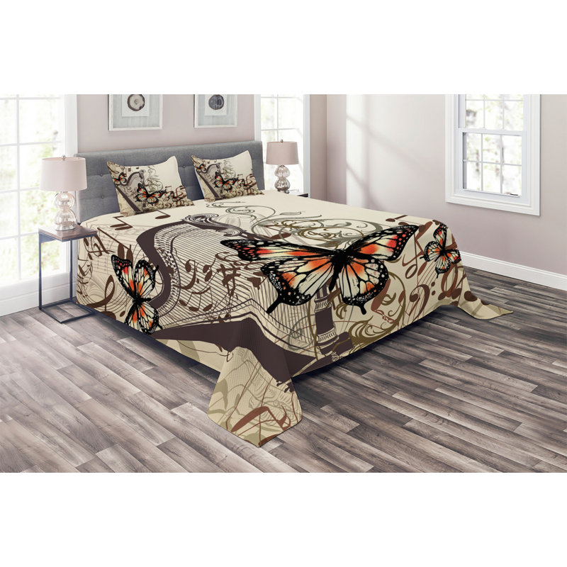 Butterflies Polyester Coverlet, King Bedspread + 2 Shams