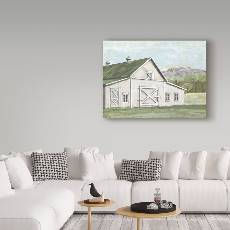 «Field Barn in Spring», reproduction de peinture acrylique sur toile tendue, H 14 po x l 19 po x P 2 po