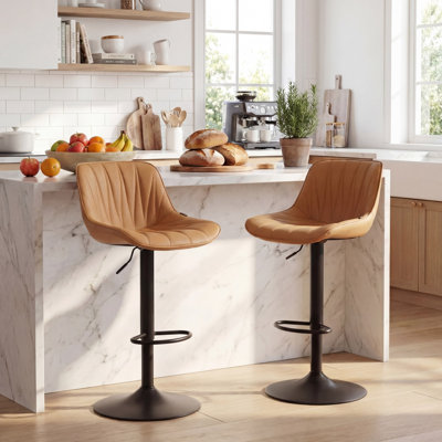 Modern Height Adjustable Swivel Bar Stools Upholstered Leather Barstool Kitchen Island Chairs with Metal Frame