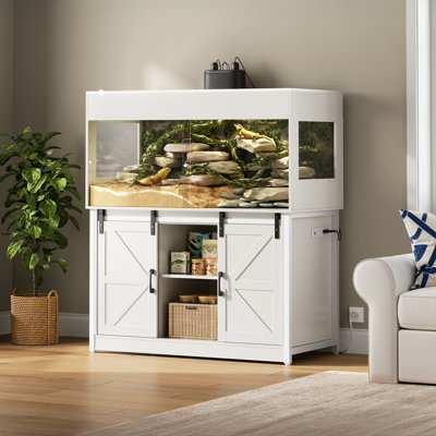 Terrarium pour reptiles Herture 120 gallons avec support, enceinte dragon barbu 4X2X2 pour les lézards serpents, grand réservoir de vivarium avec armoire de rangement, portes en acrylique, couvercle en filet, prise de courant blanc Px04Rtww