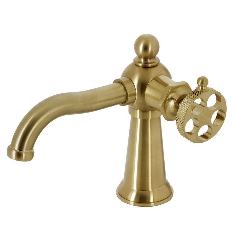 Kingston Brass Webb Single-Handle 1-Hole Deck Mount Bathroom Faucet with Knurled Handle and Push Pop-Up Drain, Brushed Brass