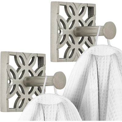 Autumn Alley Two Nickel Hooks, Bathroom Towel Hook, Robe Hook Wall Mounted - Decorative Wall Hooks For Towel, Robe, Cast Coat And Door Hook For Bathroom Modern Unique Style, 2 Pack