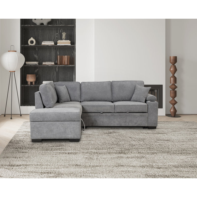 Canapé-lit à accoudoirs carrés en velours 87,4 po Shanet, Velours gris