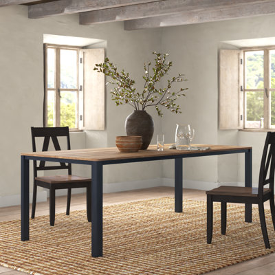 Morones Rectangular Dining Table in Solid Reclaimed Teak with Black Rounded Edge Aluminum Legs