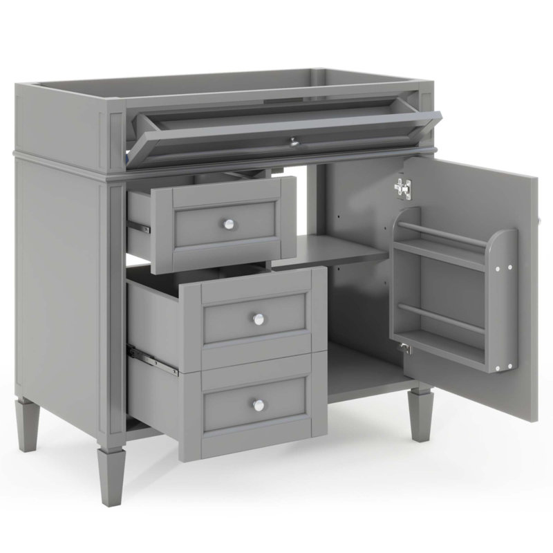 36'' Bathroom Vanity Without Top Sink, Modern Bathroom Storage Cabinet With 2 Drawers And A Tip-Out Drawer, Solid Wood Frame (NOT INCLUDE BASIN SINK)