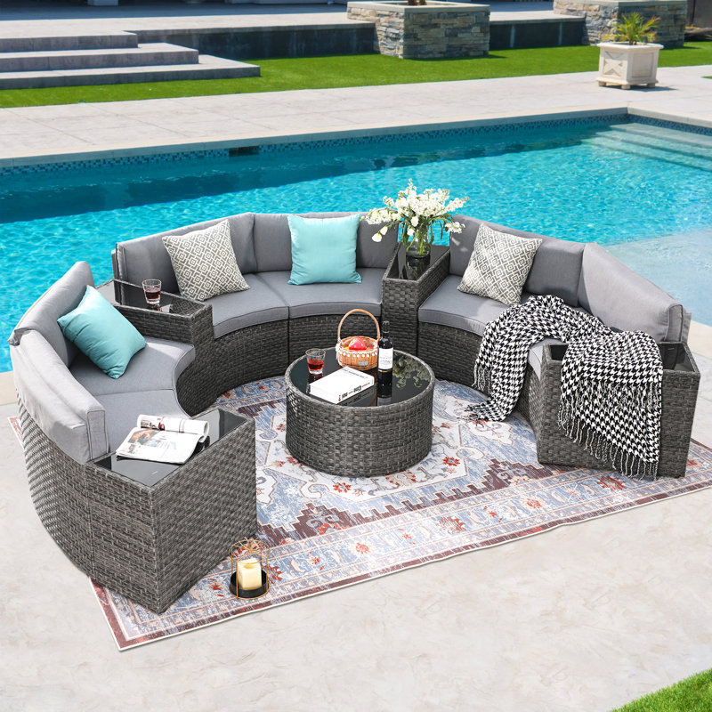 Badin Wicker/rattan 6 - Person Seating Group With Cushions, Beige Frame/Beige Cushion