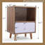 Bedside Table with Drawer and Storage Shelf, Compact Nightstand, Pine Wood Legs