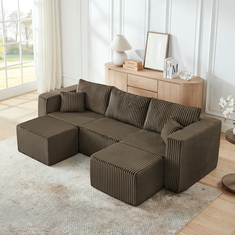 Canapé modulaire en velours côtelé compressé, Brun