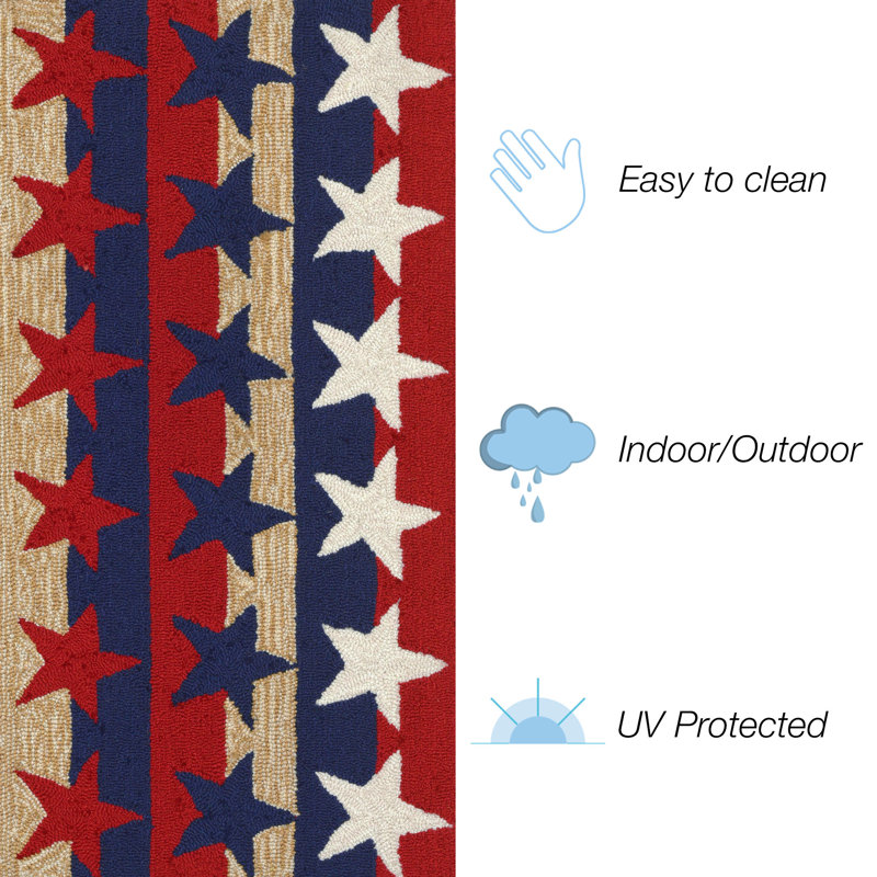 Red and Blue Stars & Stripes Synthetic Rectangular Rug