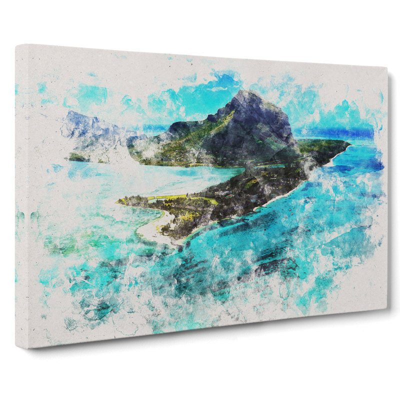View of Mauritius Watercolour - Wrapped Canvas, 60cm H x 91cm W x 3cm D