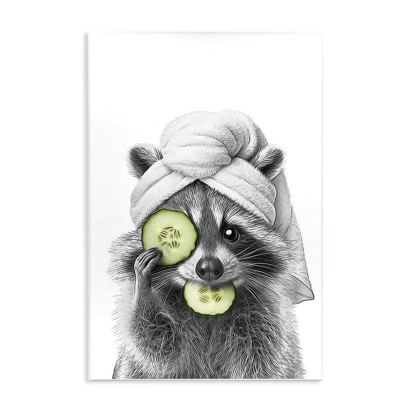 «Raccoon Spa Day», art mural sur bois par Annalisa Latella, H 19 po x l 13 po