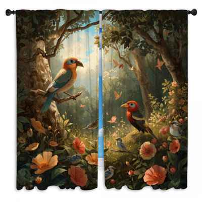 Rideaux de fenêtre colorés et oiseaux obscurcissant - 2 panneaux