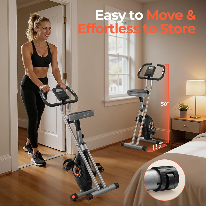 Vélo d'exercice pliant 5-en-1 F4 de FED Fitness Yosuda, capacité de 380 lb, volant d'inertie de 6,6 lb, 16 niveaux de résistance pour la gymnastique à domicile