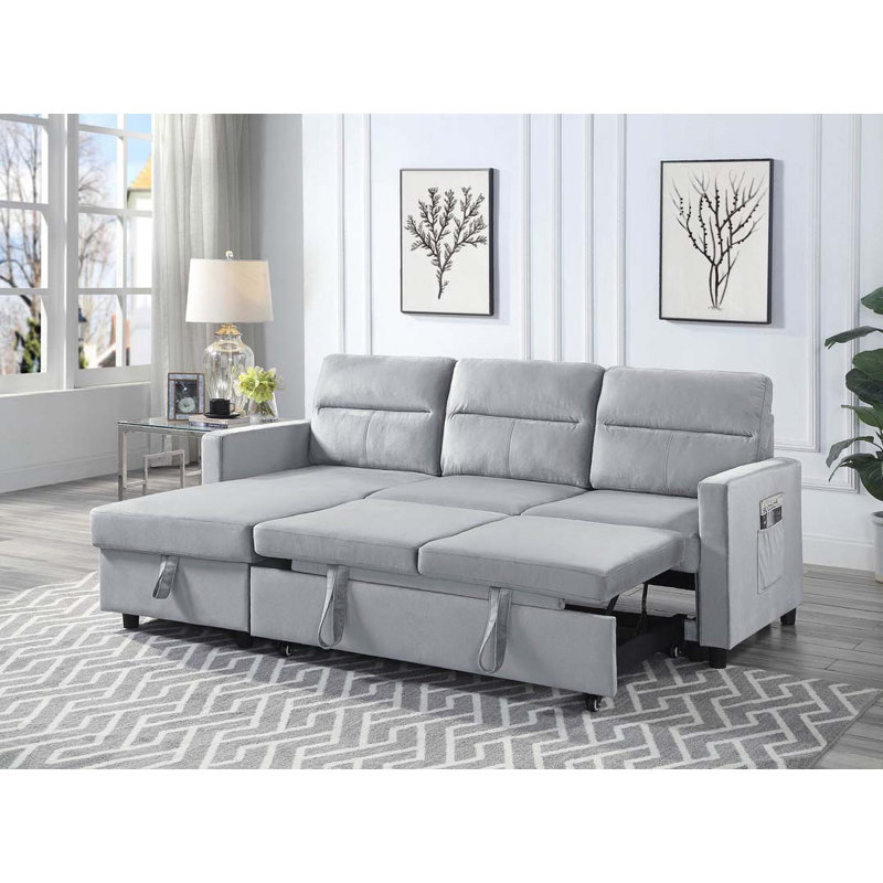 Canapé-lit modulaire réversible Phenex, Velours gris clair