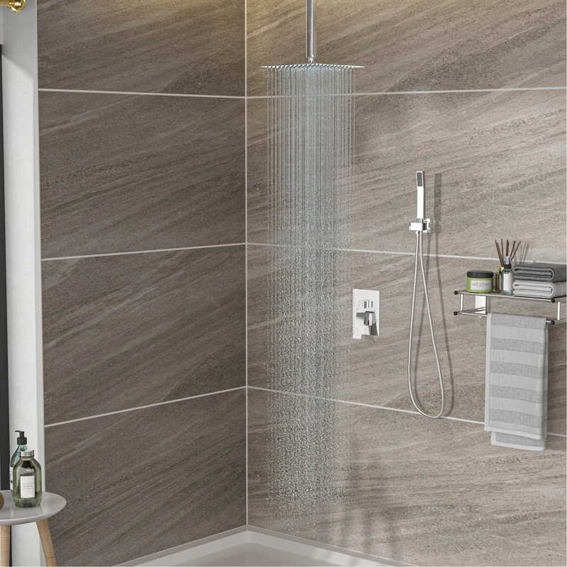 Finish Dual Shower - 10 Inch Ceiling Mount With Rain And Handheld Shower, -Balanced For Showering Square Head Mount, Rainfall Luxury Bathing