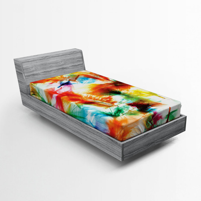 Microfiber Fitted Sheet, Twin XL Fitted Sheet, Green/Blue/Orange Abstract