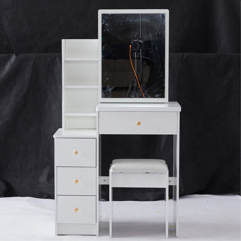 Ensemble d'armoire de chevet compact et élégant avec miroir extra large et rangement grande capacité, Blanc