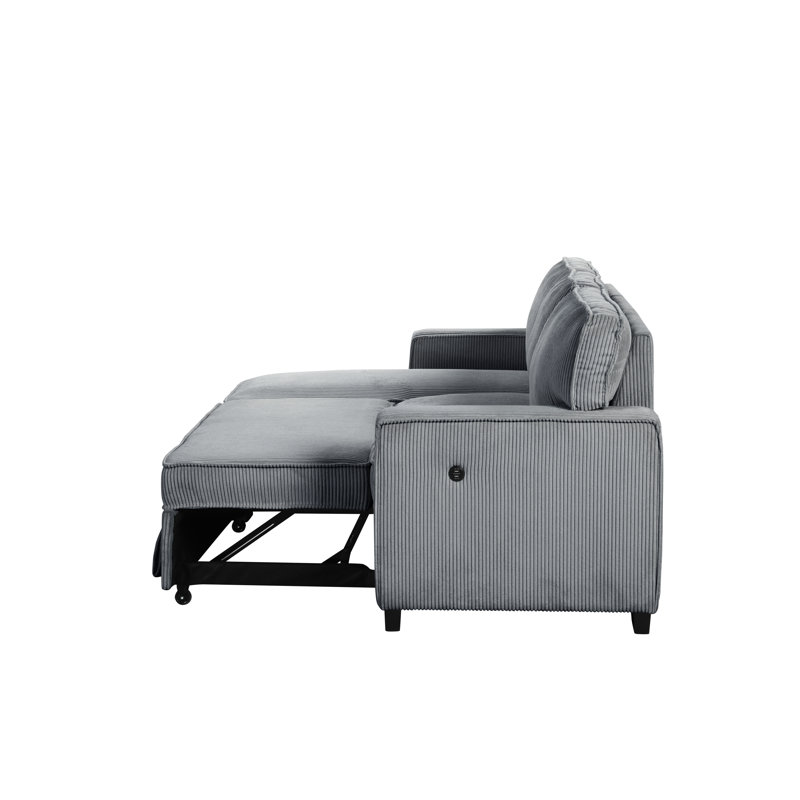Clifford ariz Upholstered Corduroy Pull Out Reversible Sleeper Sofa bed & Storage Chaise, Gray Corduroy