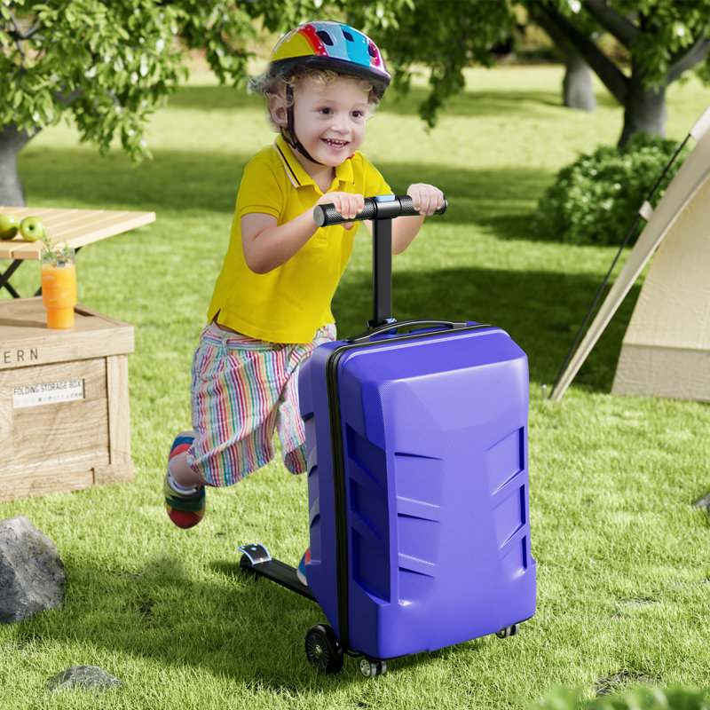 2-In-1 Scooter Suitcase - Kids and Adults Ride-On Luggage With Removable Handle, Airplane Approved Carry-On Trolley Suitcase In Blue/Pink