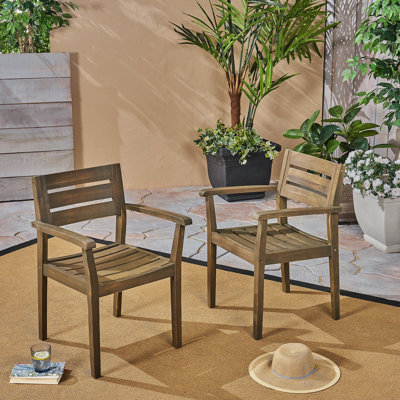 Ensemble de 2 chaises de salle à manger, fauteuil de patio en bois d'acacia, pour cour, piscine, jardin, gris