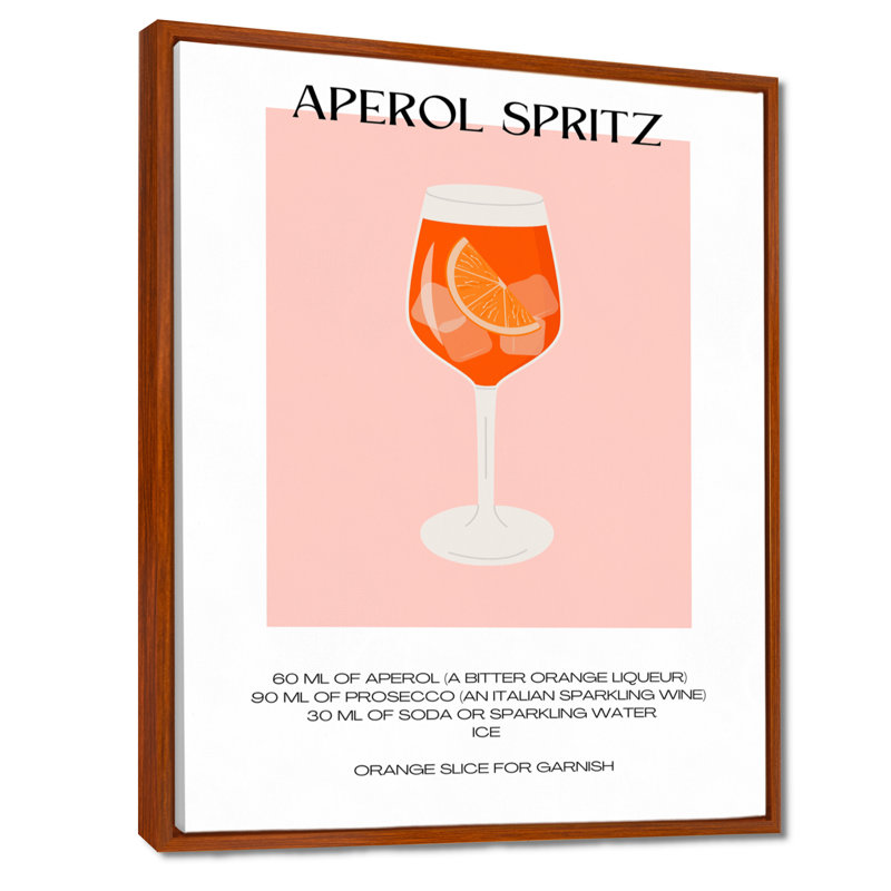 Décoration murale orange Aperol Spirz orange - cocktails, Cadre flottant brun, H 20 po x l 12 po