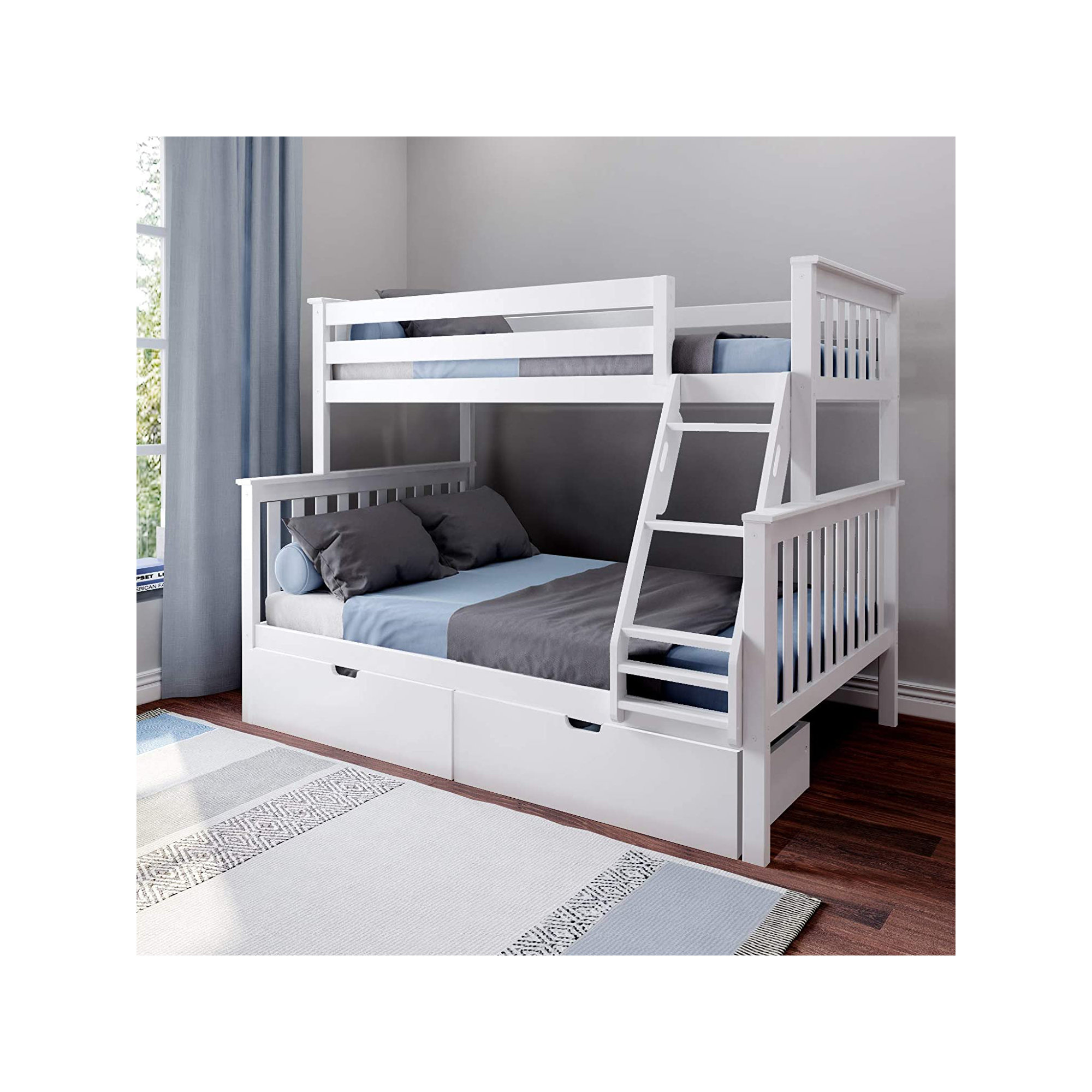Bolles Kids Bunk Bed with Drawers, White, Full over Full