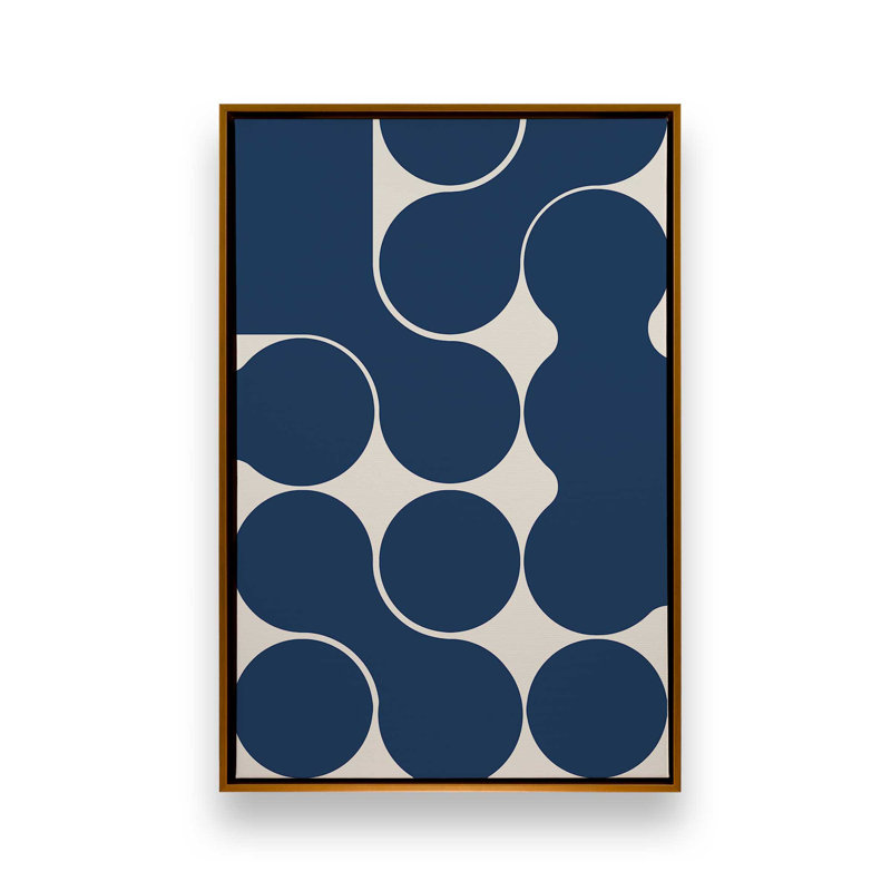 Impression sur toile sculpturale à géométrie bleue, Cadre flottant or poli, H 48,75 po x l 32,75 po x P 1,75 po